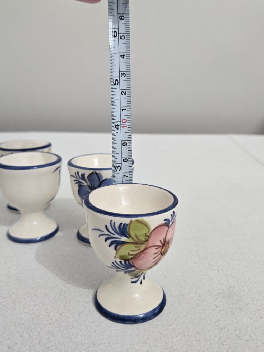 Set of 4 Porcelain Floral Egg Cups Hand Painted Kitchenware Portuguese Colorful - Picture 8 of 9